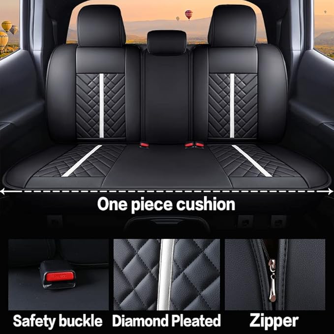 Tomatoman Tacoma Truck Rear Seat Covers 2005-2024 2025 2026 Access Double Cab TRD Sport Offroad Limited SR5 V6 Back Car Cushions with Waterproof Faux Leather(Rear Seat/Black-White)