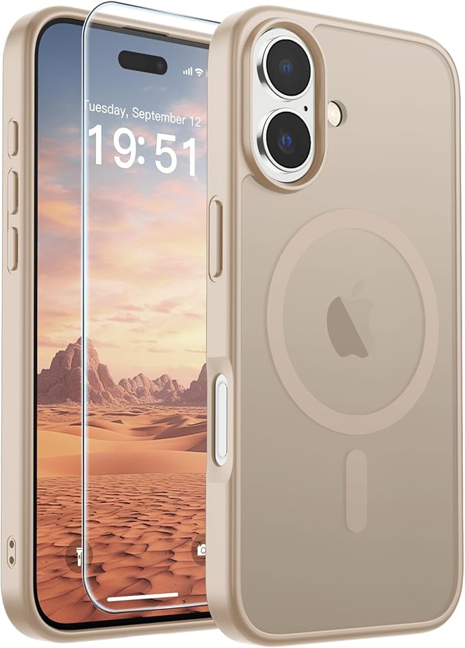 SUPFINE Magnetic for iPhone 17 Case (Compatible with MagSafe)(Military Grade Drop Protection) Translucent Matte Shockproof with Anti-Fingerprint Phone Cover,Desert Gold