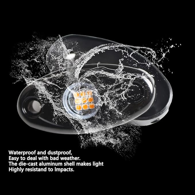 4Pods LED Rock Lights Amber Yellow LED Neon Underglow Light for Car Truck ATV UTV SUV Boat Underbody Glow Trail Rig Lamp