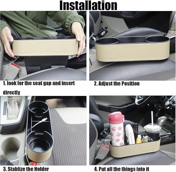 Cup Holder for Car Seat Gap Organizer, Multifunctional Cup Drink Holders with PU Leather Cover,Side Insert Center Console Gap Filler Storage Box for Mug Bottle CellPhones Keys Coffee Coasters
