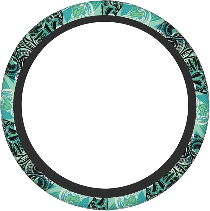 Hawaiian Sea Turtles Oceans Car Steering Wheel Cover for Women Men Stretch Cloth Anti-Slip Wrap Protector Case Fit Universal Auto Accessories Decor Sweat Absorption 14-15 Inch