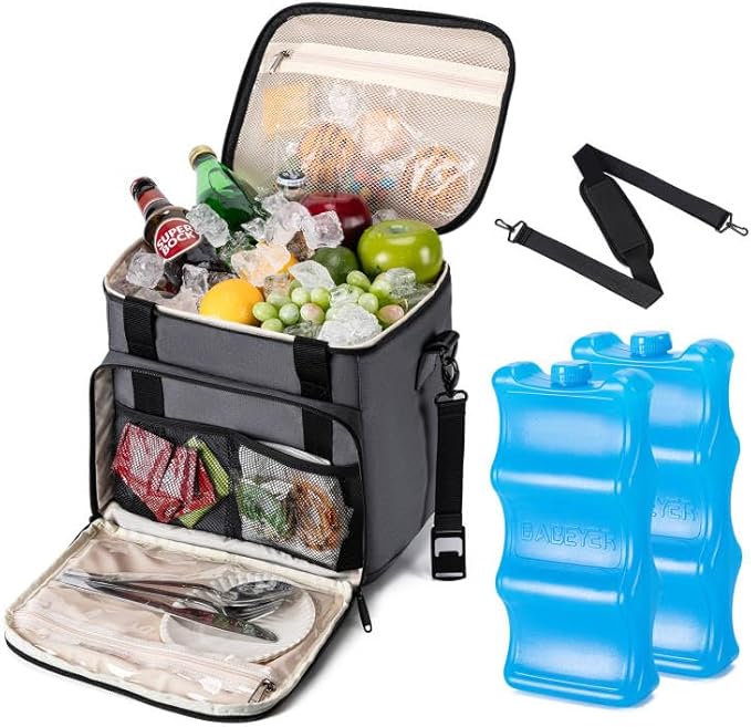 Soft Cooler Bag with Two Ice Packs,Collapsible Cooler for Travel with Adjustable Shoulder Strap,Large Capacity Leakproof Insulated Soft Sided Cooler Bag for Camping, Hiking, Picnic