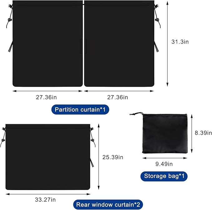 4PCS Car Privacy Curtain, Removable Auto Rear Seat & Side Window Sunshade Divider Curtain with Storage Bag, Backseat Partition Curtains Window Covers for Camping Nap Sleeping