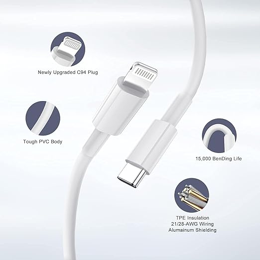 iPhone Charger Fast Charging Block,[MFi Certified] Wall Charger Plug and 6ft USB C to Lightning Cable Cord, Type C Power Adapter Cube Brick Box for iPhone 14 Pro Max/14/13 Pro/12 Mini/12/11/iPad