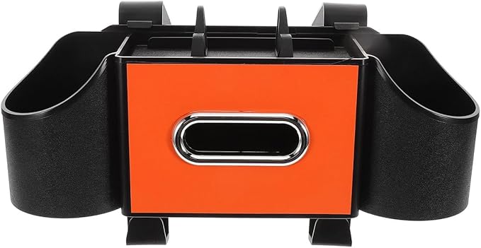 Ciieeo Car Headrest Organizer with Integrated Cup Holder and Tissue Box - Versatile Backseat Storage & Purse Hanger for Vehicle Interior Organization - Fits Most SUV & Sedans (Orange)