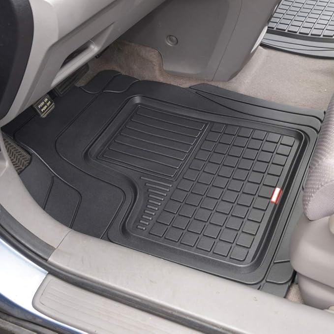 BDK Performance FlexTough 5-Piece Front & Rear Rubber Car Floor Mats & Cargo Liner For Cars SUVs Trucks Vans, All-Weather Heavy Duty Semi Custom Fit Trimmable Trim-To-Fit Deep Dish Protection Non-Slip