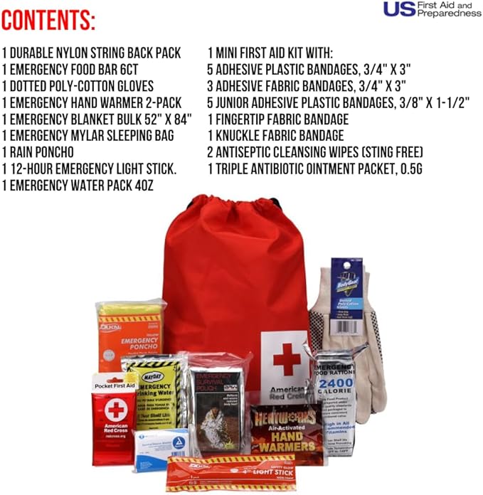 American Red Cross Officially Licensed Product, Car First Aid Survival Kit for Winter, 27 Piece Emergency Medical Supplies to Clean and Treat Minor Injuries, Keep Warm, and Signal for Help