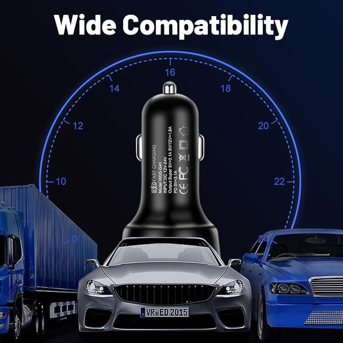 66W Multi-Port USB C Car Phone Charger, 6 in 1 Super Fast Charging Cigarette Lighter USB Charger for iPhone 16 15 14 13 12 11/Android/Samsung/iPad Pro and More (Black)