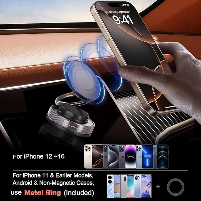 Car Phone Holder for Magsafe [96+LBS Strongest Suction & Magnetic] 360° Adjustable Car Phone Mount, Phone Mount for MagSafe Cell Phone Holders for Your Car,Mount for iPhone & Android (Black)