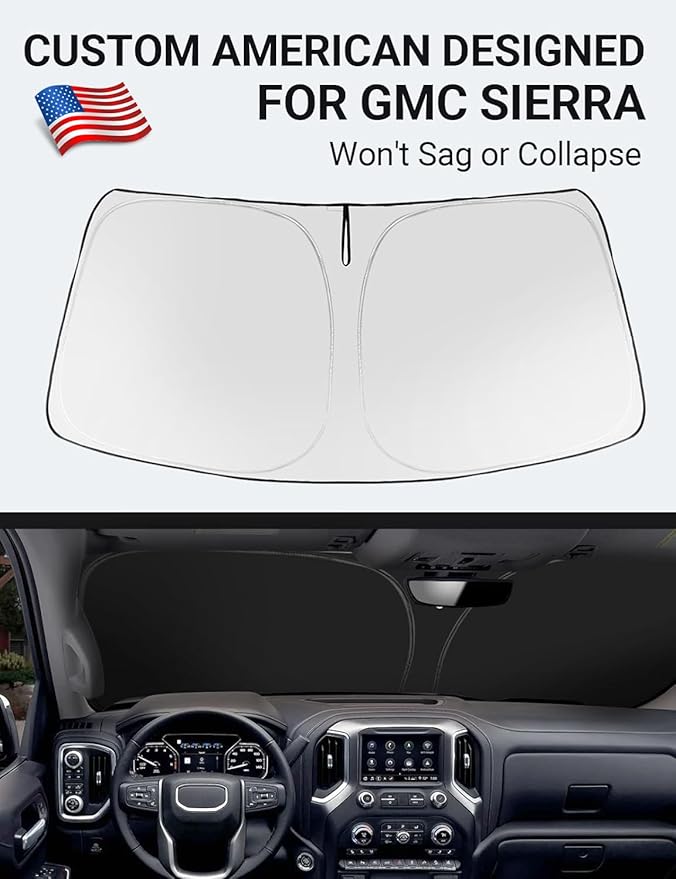 Proadsy 2026 Upgrade Windshield Sun Shade Custom Fit GMC Sierra 2019-2026 4-Layer Foldable Front Sunshade Protector Sun Visor Blocks UV Rays Keep Car Cooler Accessories