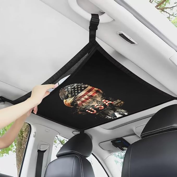 Eagle USA Flag Car Roof Storage Bag Car Roof Seat Organizer All Car Storage Organizers Inner Car Accessories Compatible with Most Vehicles