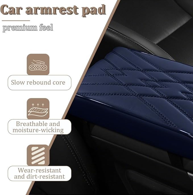 Car Center Console Cover, Memory Foam Vehicle Arm Rest Seat Box Cushion Pad, Scratch & Wear Resistant Automotive Middle Console Protector, Universal for SUV Automobile Truck (Blue)