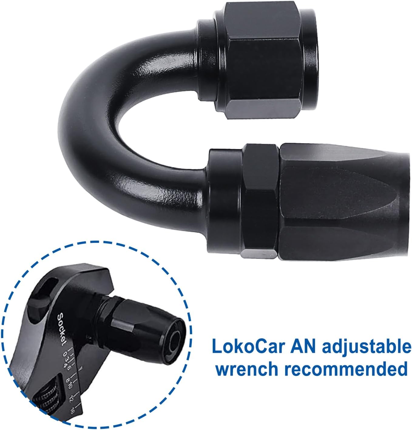 LokoCar 6AN Hose End Fitting 180 Degree Swivel For CPE Braided Hose Black 2Pcs