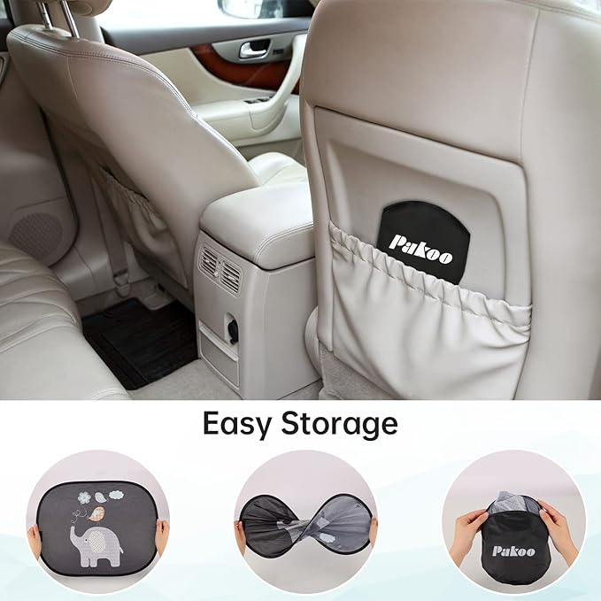 Car Sun Shade for Baby with UV Protection, 2 Pack UV Protection Breathable Car Window Sun Shade for Children with Cute Animal Motifs, 17.7 x 14 inches Sun Shades with 8 Cups