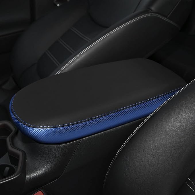 INTGET Center Console Armrest Cover for Toyota RAV4 Accessories 2025 2024 2023 2022 2021 2020 2019 Leather Middle Console Lid Cover Pad Protector Arm Rest Covering Car(Black with Blue)
