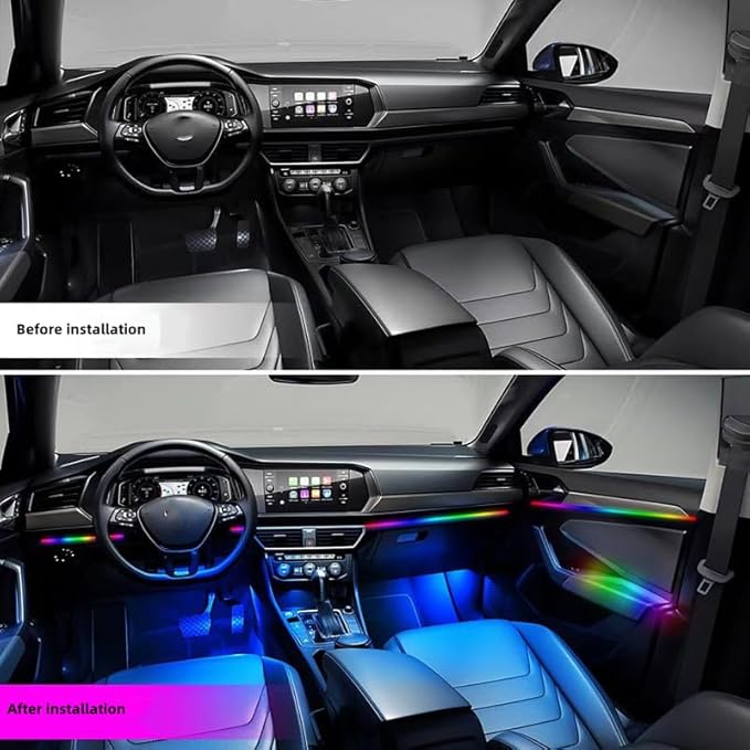 Car Interior LED Light Kit, 14-in-1 Ambient Lighting Strips, RGB Optical Fiber, Multiple Colors