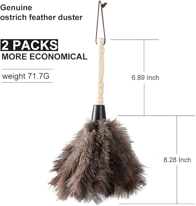 Midoneat Natural Gray Ostrich Feather Duster,2 Packs,Car Duster Interior/Exterior Cleaner, Cleaning for Blinds Kitchen Keyboard Office, Smart and Soft and Fluffy (Gray)