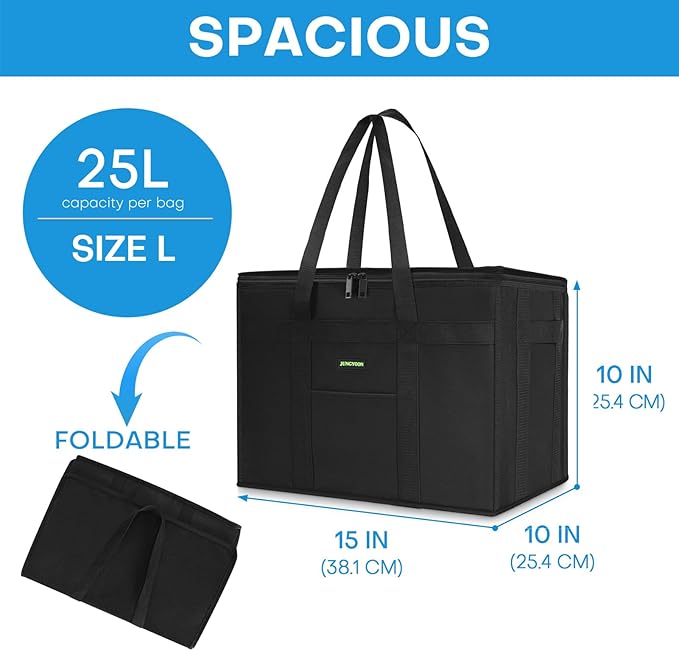 JUNGYOON Heavy-Duty Insulated Grocery Bags & Insulated Bag – Collapsible Cooler Bag with Zippered Top