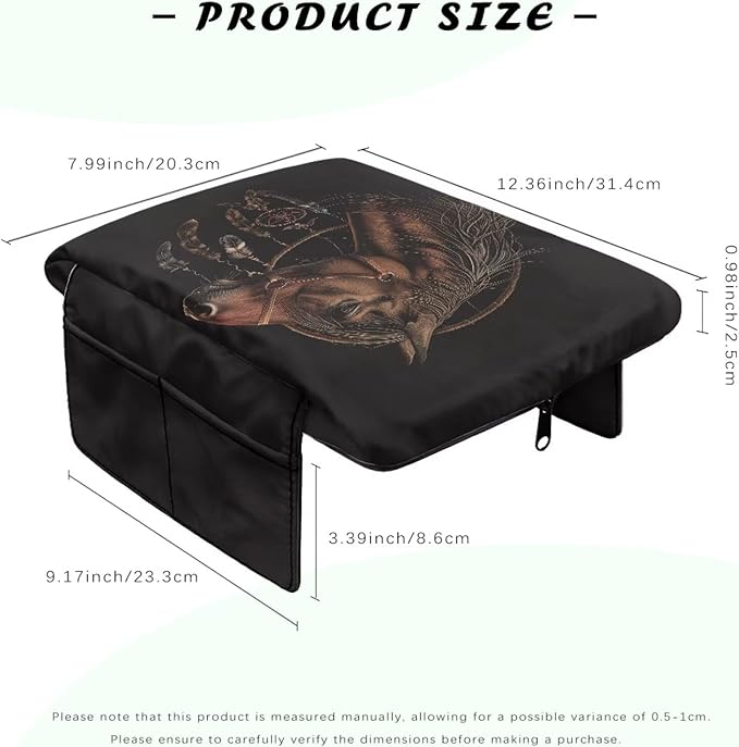 Wanyint Brown Horse Dream Catcher Auto Center Console Cover Armrest Seat Box Pad Protector with Side Storage Pocket Middle Console Pad Arm Rest Protective Cover Car Interior Protection
