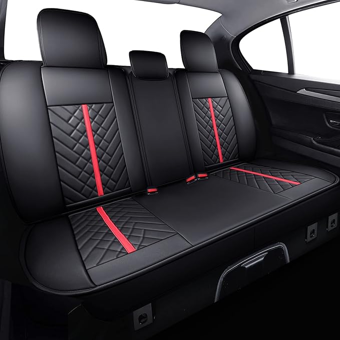 Tomatoman Tacoma Rear Seat Covers Compatible with Toyota Tacoma 2005-2025 2026 TRD Sport OffRoad Limited SR5 V6 Crew Double Extended Cab Truck Waterproof Leather Back Car Cushions(Rear Seat/Black-Red)
