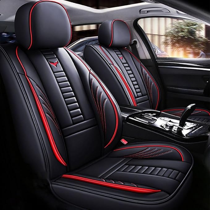 for Toyota CHR Seat Covers 2018-2026, Full Coverage Customized Car Seat Covers, Premium Leather Waterproof Stain-Resistant Easy to Install (Standard 5 Seats, Black&Red)