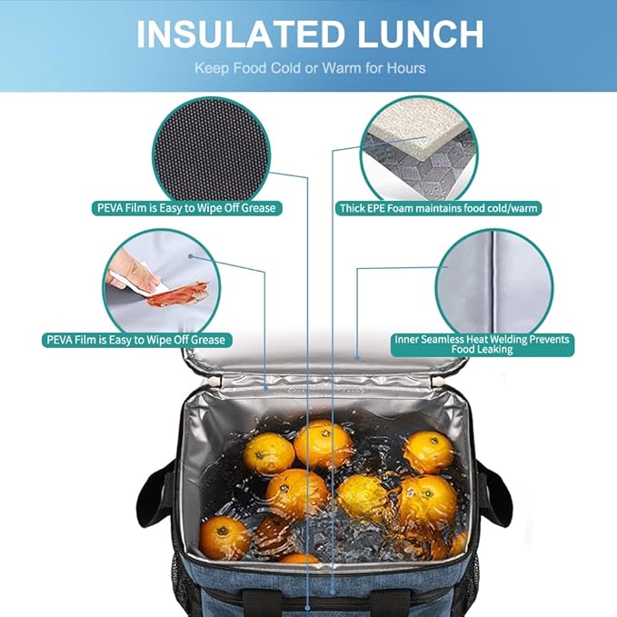 iknoe Insulated Lunch Bag, Foldable 8.5L Cooler Bag for Men & Women, Leakproof Thermal Design, Great for Office, Picnic, Travel, Lunch Box, Blue