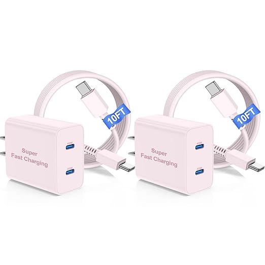 45W Dual Port Super Fast Charger with Long USB C to C Cable 10ft,Type C Wall Charger Block and Android Phone Charging Cord for Samsung Galaxy S26 Plus/S25 Ultra/S25+/S24+/S23+/S22+/S21/S20/Note 20/10+