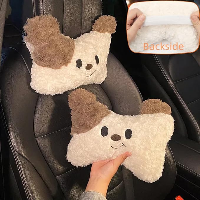 Car Headrest and Lumbar Support for Driving Cute Dog Car Headrest Pillow Head Neck Support Girl-Style Interior Decor