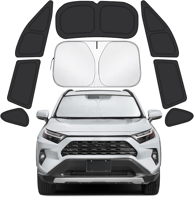 Car Window Shades for Toyota RAV4 2019-2025 Accessories - Full Set 8PCS Side Window Sunshades with Memory Frame & Blackout Fabric, Privacy UV Shield for Camping/Travel