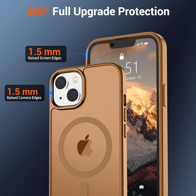 SUPFINE Magnetic for iPhone 15 Plus Case & iPhone 14 Plus Case(Compatible with MagSafe)(Military Grade Drop Protection) Slim Translucent Shockproof with Anti-Fingerprint Phone Case,Brown