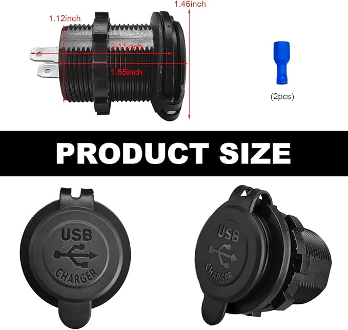 4.2A Dual USB Charger Socket, Waterproof Power Outlet 12V/24V 2.1A & 2.1A Quick Charge Socket, USB Charger Socket with Cap for Car Golf Cart Mobile RV ATV Truck Marine Boat (Blue)