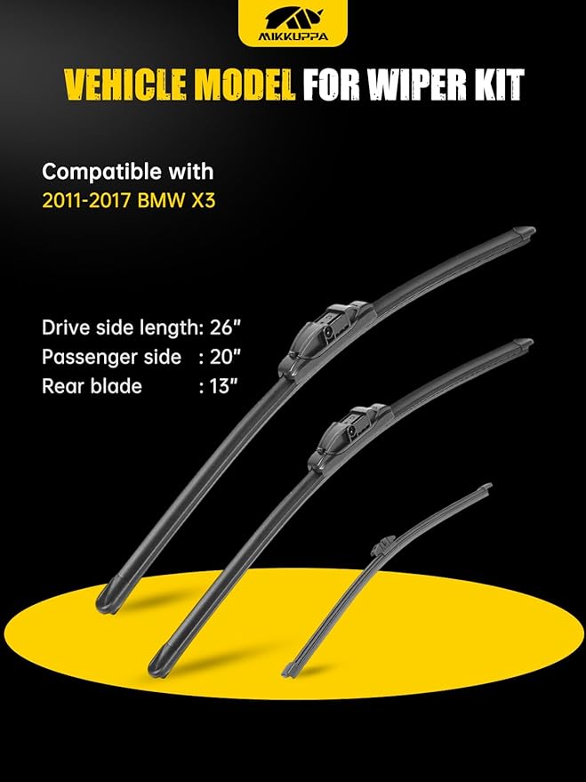 MIKKUPPA 26"+20"+13" Windshield Wipers Blades Replacement for 2011-2017 BMW X3, Side Lock Front & Rear All Season Wiper Blades Set(Pack of 3)