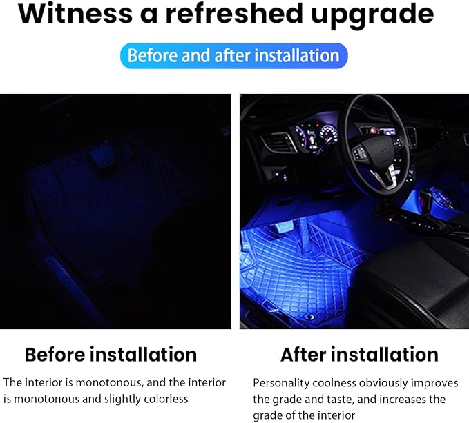 BESULEN Car Interior LED Lights, Automotive Ambient Neon Light Kit with USB Port, Car Accessories, Gifts for Men and Women, 4 in 1 Decoration Lights for Car, Garden, Home, Party（Blue）