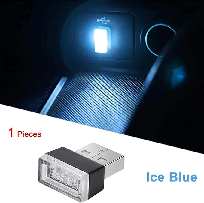 1/4/10 PCS USB LED Light Car Interior Styling Atmosphere Decorative Lamps Mini Universal Portable Ambient Lighting Kit Red Bule(10 PCS_Ice Blue)