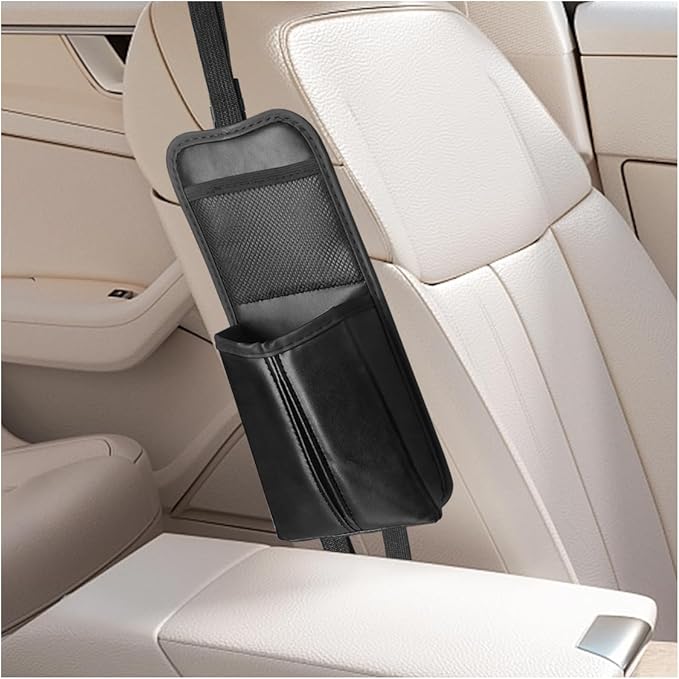 2-in-1 Tissue Holder Car Seat Storage Hanging Bag- Multi-Function Water Bottle Holder Bag Car Seat Side Organizer for Phone & Drink- Large Cup Holder Auto Stuff Holder with Mesh Pocket for Cars(Black)