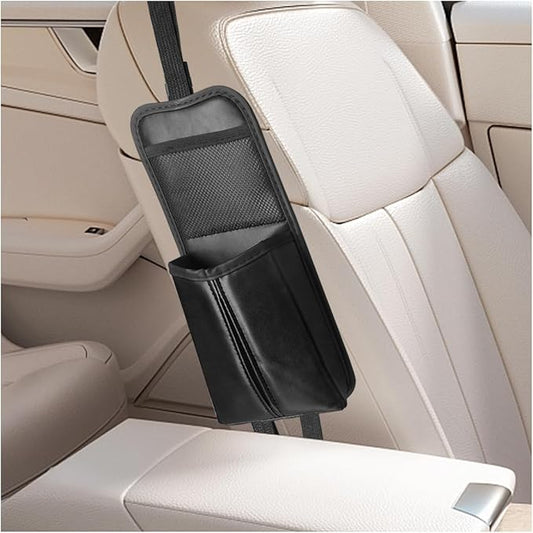 2-in-1 Tissue Holder Car Seat Storage Hanging Bag- Multi-Function Water Bottle Holder Bag Car Seat Side Organizer for Phone & Drink- Large Cup Holder Auto Stuff Holder with Mesh Pocket for Cars(Black)
