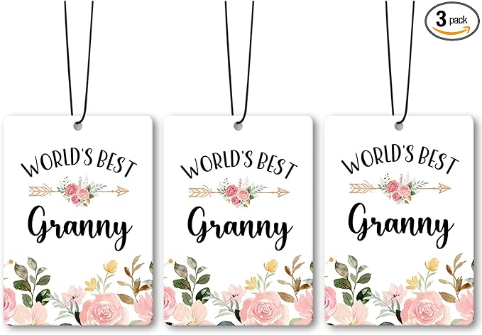 Granny Grandma Gifts Car Air Freshener Accessories 3pcs,World's Best Gifts for Granmda Christmas, Pink Flower Rustic Hanging Scent Lavender Fragrance Card for Women Closet Bathroom Home Decor