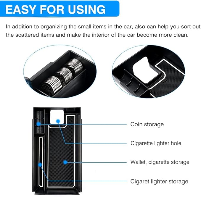 Autorder Center Console Organizer for 2021 2022 2023 2024 Toyota Venza Accessories Armrest Storage Box Secondary Insert Tray with 2 Color Mats
