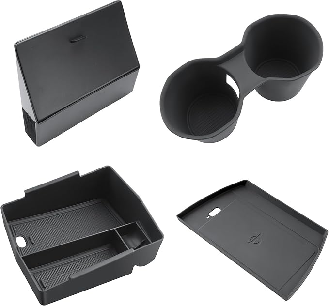 LFOTPP Forester Center Console Organizer for 2025 Forester Accessories, Armrest Storage Box+Silicone Cup Holder+Hidden Box+Wireless Charging Protective Pad Non-Slip Mat 4Pcs,NOT for 2025 Wilderness