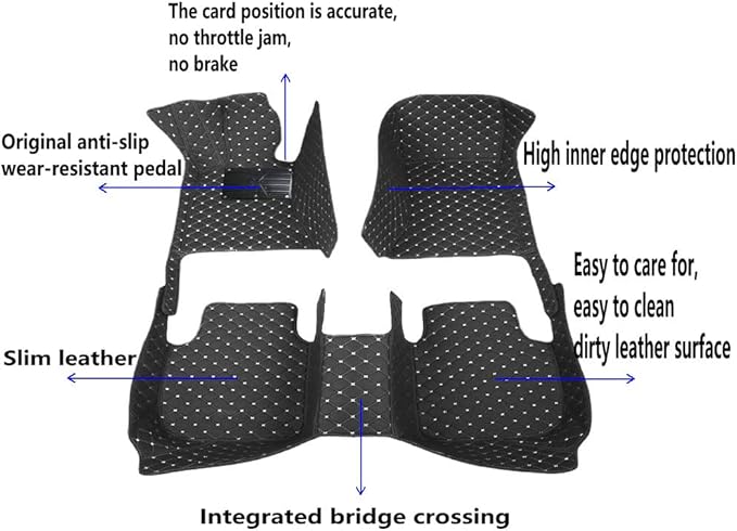 KaiLaiCarCustom Automotive Car Floor Mats for 99.99% Sedan SUV Sports Car Men Women Protection Full Coverage Pads Anti-Slip Leather Floor Lining (Red Diamond + Black Strip, D- Diamond + Strip)