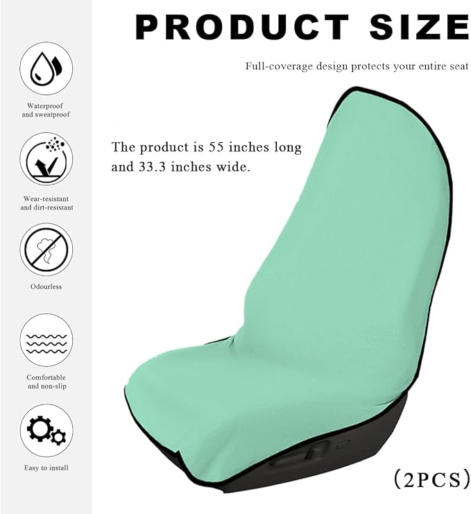 2PCS Car Towel Seat Cover, Waterproof Sweating Non-Slip Premium Soft Towel Carseat Protector, Universal Machine Washable Car Truck SUV Front Seat Cover for Gym Workout Beach Hiking (Mint Green)
