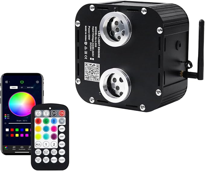 AZIMOM Dual Color High Brightness 50W Twinkle Fiber Optic Light Source RGBW Light Box Engine Diver Music Sensor Mode Bluetooth/RF Control for Home Star Ceiling Light Effect Decor