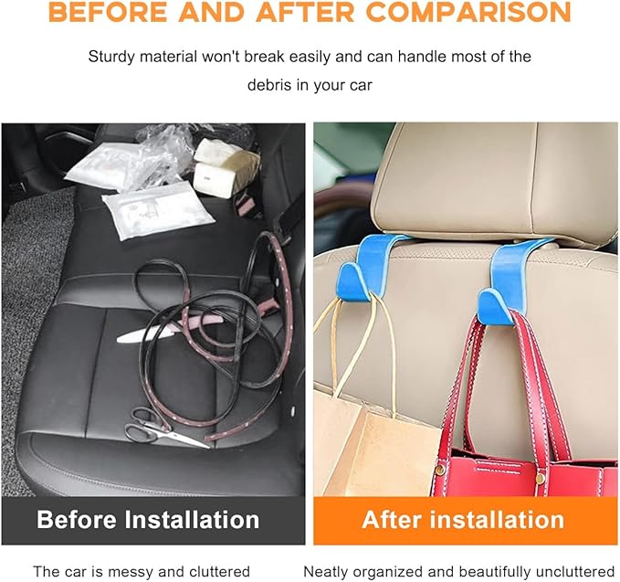 4PCS Car Seat Headrest Hook, Auto Back Seat Hanging Storage Organizer, Vehicle Seatback Hanger Holder for Purse Handbag Coat Umbrella, Universal Interior Car Accessories (Light Blue)