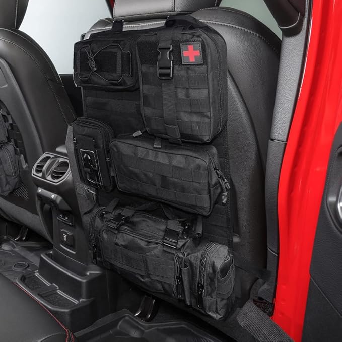 Universal Tactical Seat Back Organizer Vehicle Molle Panel Organizer Storage Bag with 5 Detachable Molle Pouch for All Vehicel Such as Jeep,Truck,SUV, Car, Ford,Chevy etc
