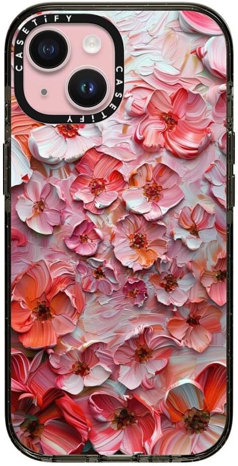 CASETiFY Impact iPhone 15 Case [4X Military Grade Drop Tested / 8.2ft Drop Protection/Compatible with Magsafe] - Barcelona Flower Rose Garden - Clear Black