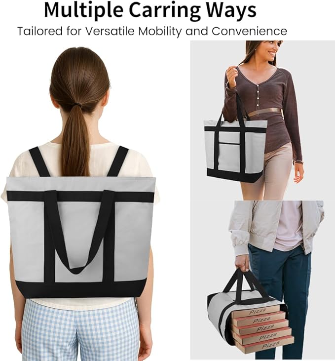 mosago Commercial Insulated Food Delivery Bag 39L, Heavy Duty Thermal Catering Tote with Zipper, Leakproof Hot & Cold Transport Bag for Restaurant & Professional Drivers, Grey