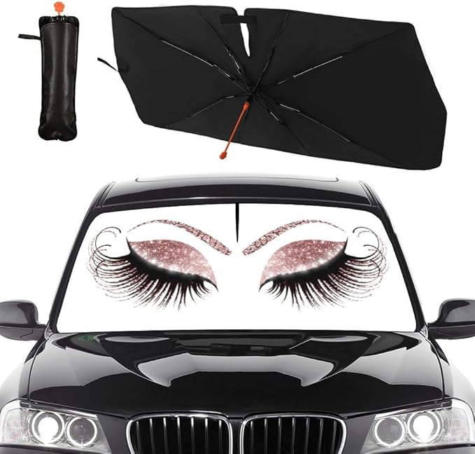 Socira Gorgeous Eyelash Car Windshield Sun Shade Umbrella Foldable Sunshade for Front Window Auto Windshield Sunshade Protect from Sun Rays Heat 57'' X 30'' Fits Most Cars Trucks & Suvs