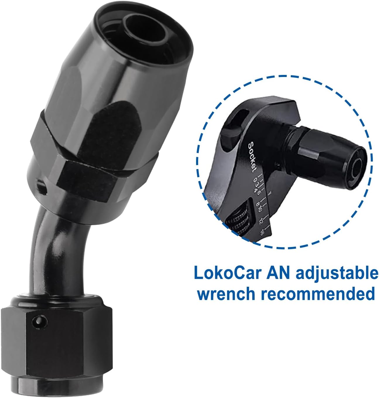 LokoCar 4AN Hose End Fitting 45 Degree Swivel For CPE Braided Hose Black 2Pcs