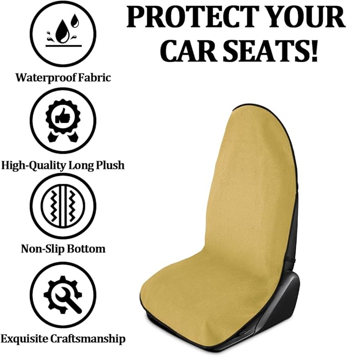 Car Towel Seat Cover, Performance Microfiber Washable Non Slip Vehicle Front Seat Covers, Sweatproof Automotive Interior Chair Protectors, Universal for SUV Automobile Truck (Beige)
