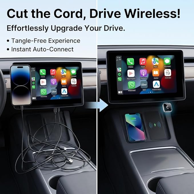 Wireless CarPlay Adapter, 2-in-1 Mini CarPlay & Android Auto Wireless Adapter, Plug & Play, Auto Connect, Car Accessories, Car Play Dongle Compatible with iPhone & Android